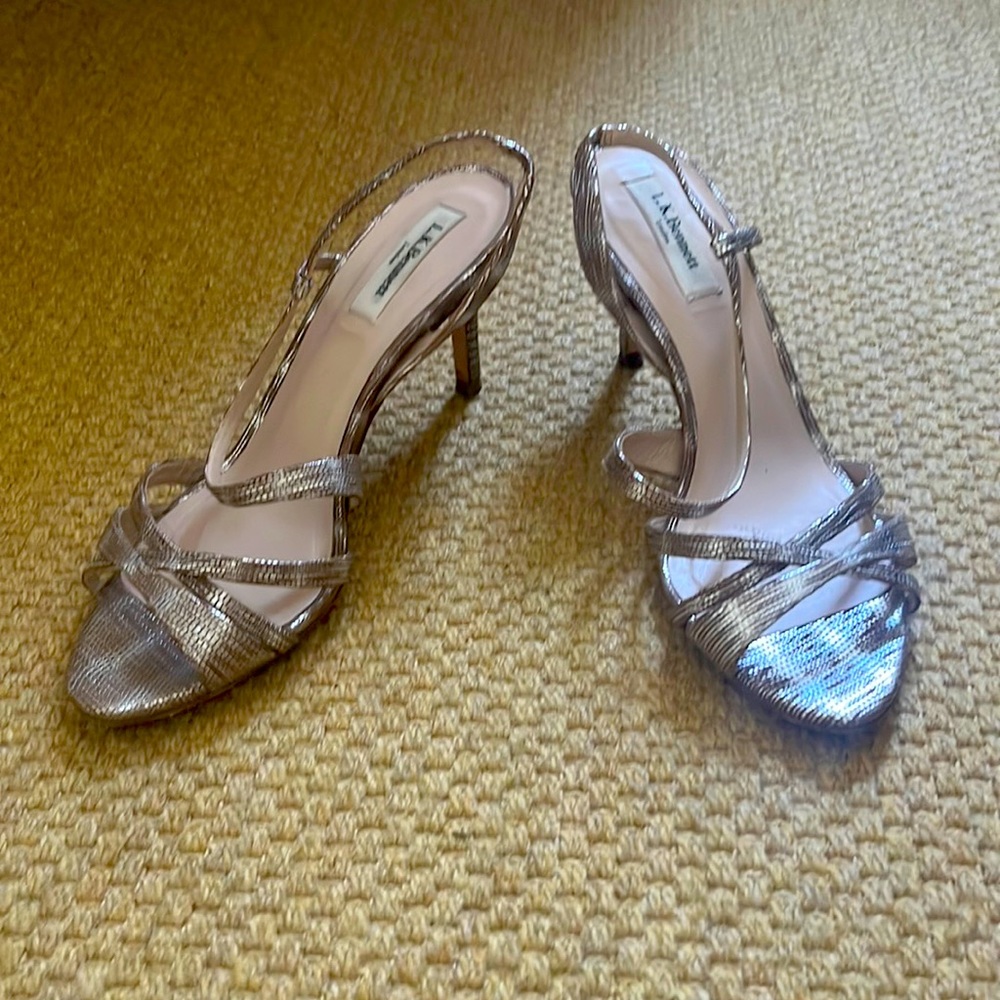 LK Bennett Silver Snakeskin Heels, Made in Italy